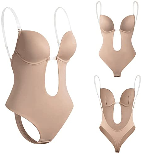 Invishaper - Plunge Damen BH RüCkenfreie Body Tiefen RüCkenausschnitt, Shapewear Formende Bodys Bodysuit mit Haken Shaping Unterwäsche Rückenfreier BH Tiefer V Ausschnitt, Unsichtbar Push up BHS