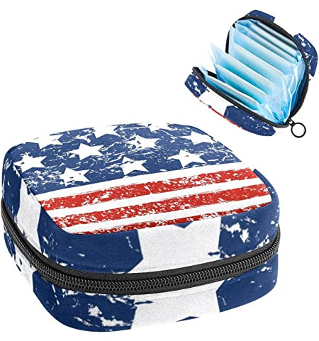 Aufbewahrungstasche für Damenbinden, Menstruationstassen-Tasche, Perioden-Tasche, Organizer für weibliche Pads, Tampons, Happy 4. Juli USA Independence Day