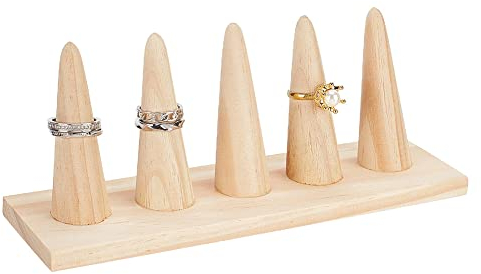 PH PandaHall Ringhalter aus Holz, Kegelförmiger Ring-Organizer Fingerring-Ausstellungsstand Schmuck-Schaukasten für Frauen Einzelhandelsausstellung Schmuck Lagerraum Dekoration, 20x6x8.1cm