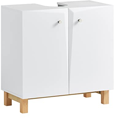 SoBuy Mobile sottolavabo a terra Mobile bagno con Armadietto a 2 ante Mobiletto Bagno Salvaspazio in Legno bianco 60x30x60cm BZR92-W