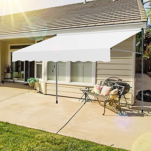 Ansobea Klemmmarkise 300cm mit Handkurbel Balkon, Milchweiß Balkonmarkise ohne Bohren, UV-beständig höhenverstellbar wasserabweisend,für Balkon, Terrasse, Garten