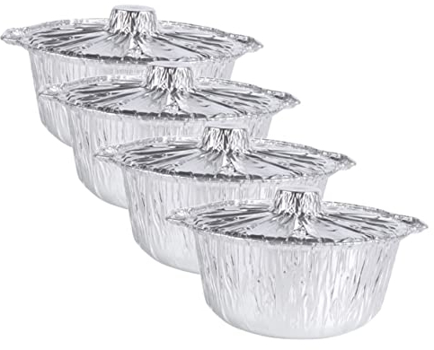 Cabilock 4 Piezas Sartén De Papel De Aluminio Sartenes Desechables De Aluminio Bandejas Asadera Moldes Para Pasteles Desechables Con Tapa Forro Del Horno Cacerolas Rectángulo Olla Profunda