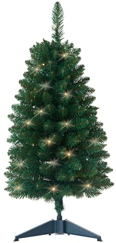 Vorbeleuchteter künstlicher Weihnachtsbaum, 91 cm, batteriebetriebener Tisch-Weihnachtsbaum mit 50 LEDs und 160 Zweigspitzen, Mini-Weihnachtsbaumdekoration für drinnen und draußen
