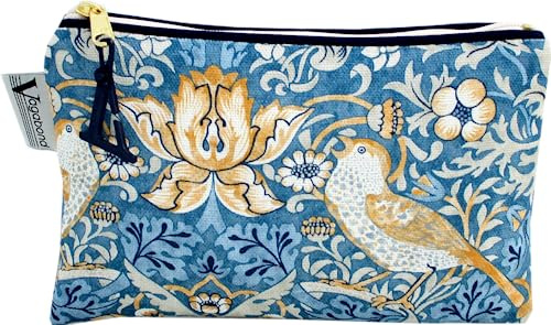 William Morris jordgubbtjuv sminkväska, BLÅ, 18cm x 12.5cm x 1.5cm, Mjuk väska med dragkedja