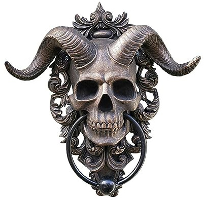kowaku Schafkopf-Schädel-Skulptur, Skelett-Kopf-Türklopfer/Harz/Punk/Wandhalterung, Totenkopf-Türklopfer zum Aufhängen für Halloween, Wanddekoration