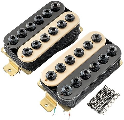 Artec HIVB Estilo Invader Descubierto Cerámico Pastillas Humbucker Pickups Polos Hexagonales Ajustables Set para Guitarra Eléctrica, Zebra (Set de 2)