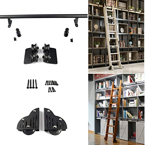 Schiebetür-Hardware-Kit | Schiebeleiter-Schienen-Set, Schrank-Set, 1 m, 2 m, 3 m, 4 m, 5 m, 6 m | Bibliotheks-Rollleiterschienen-Hardware | Rundrohr-Rutsche aus Kohlenstoffstahl (Größe: 16 F