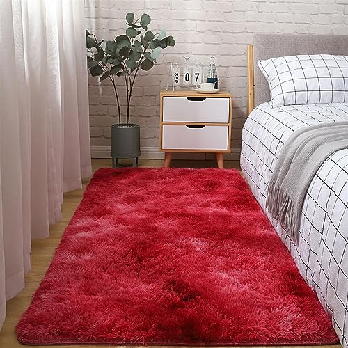 SK Studio Hochflor Teppich Wohnzimmer rutschfest Fellteppich Shaggy Flauschig Weich Modern Teppiche für Schlafzimmer Wohnkultur Rot, 80x180cm
