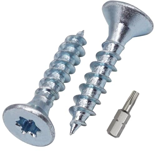 SKIR'CO (200 Stück) Holzschrauben aus verzinktem Stahl, 5,0 x 25 mm, Torx Kopf, Senkkopf, Spanplattenschrauben, Vollgewinde