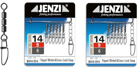 Set 2 Packungen (8-12 STÜCK) Jenzi High-Speed Wirbel Fastlock-Karabiner von Jenzi, Black Nickel, 9, 12, 18, 25 Kg+gratis Petri Heil! Aufkleber (Größe 14, 9kg)