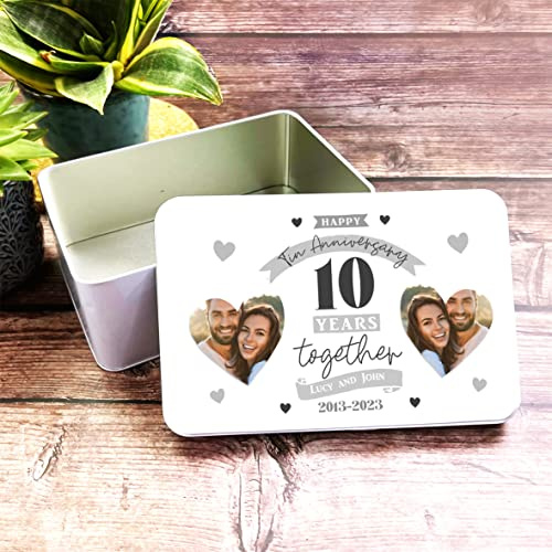 Fingerprint Designs 10th Wedding Anniversary Grey Heart Photo Rectangle Personalised Treat Tin | Custom Gift | Storage Container