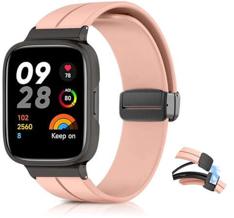 KeHowy Cinturino Compatibile con Xiaomi Redmi Watch 3, Silicone Magnetico Sport Regolabile Viene Fornito con Telaio per PC Cinturini Compatibile con Xiaomi Redmi Watch 3, Rosa