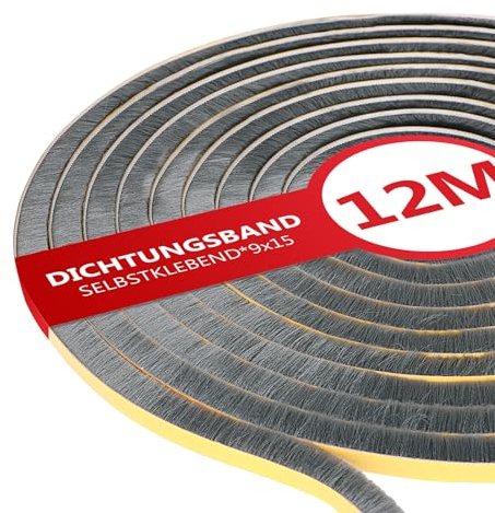 XEEINC 12M Bürstendichtung Selbstklebend, 9mm(B) x 15mm(D) Bürstendichtung für Rolladen Schiebetür, mit Idealer Klebkraft, Türbürstendichtung Dichtungsband Insektenschutz für Fenster Tür - Schwarz