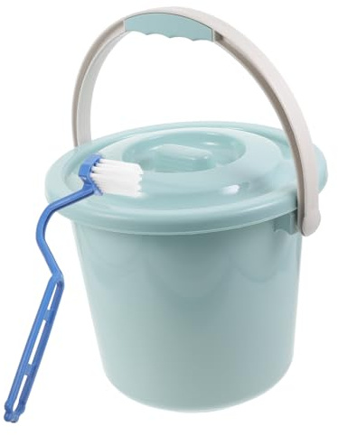 Bacinilla Portátil de Plástico 8l Tapa para Hogar y Hospital | Base Antideslizante, Estable Vuelco, Superficie Lisa, Incluye Cepillo Color Aleatorio