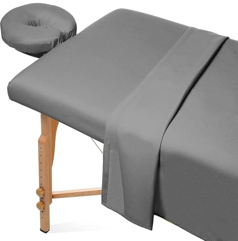 Surwin 3 Teilig Massagetisch Bezug Set, Bezug für Massageliege mit Loch Beauty SPA Gesichts Bettbezug Weiches Atmungsaktiv für Schönheits und Gesichtssalon (80x185cm,Grau)
