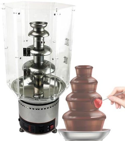 Fuente De Chocolate EléCtrica, Fuente De Chocolate Digital De 4 Niveles, MáQuina De FusióN, Fuente De Fondue De CalefaccióN, Con Cubierta Antipolvo AcríLica De PláStico Transparente