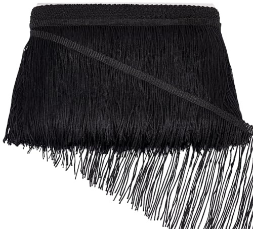 PH PandaHall Cinta con flecos y borlas de 15 cm con borde negro y flecos de 9,14 m