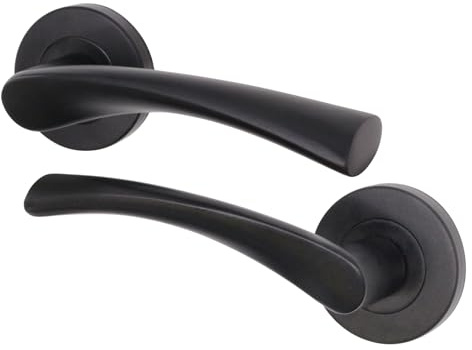EAI Matt Black Door Handles, 1 Pair Lever on Rose - Novoli | 1 Pair of Lever on Rose Internal Door Handles, Fixings Included