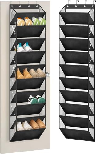 MISSLO Schuh-Organizer mit 10 Ebenen, transparent, Tiefe Taschen, großes Hängeregal für Schranktür, passend für 20 Paar Schuhhalter für Sneaker, Stiefel (schwarz)