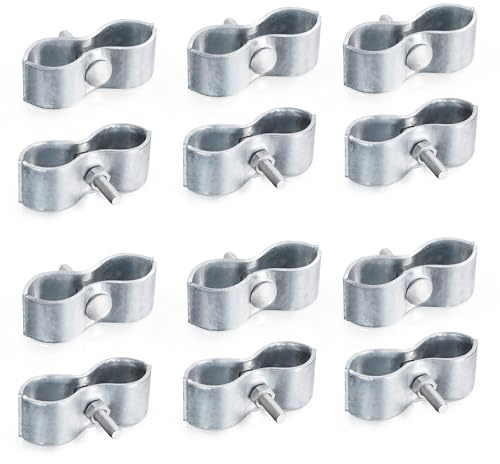 12 Pcs 1-3/8 Chain Link Fence Panel Clamps, Dog Kennel Clamps for 1-3/8 OD Pipe, Galvanized Steel, for Round Pipe Panel Frame,Bolts & Nuts include