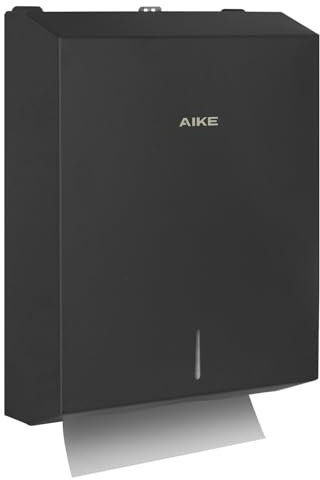 AIKE Dispensador Toallas Papel 400 Hojas Comercial de Acero Inoxidable para Montaje en Pared con Cerradura AK5181 (H2 & Z-Fold Papel Plegado Tamaño 27 x 10 cm O Menor)