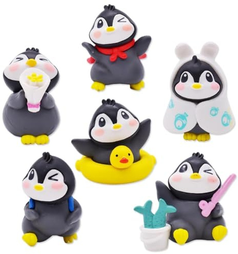 XNAUVOI Pinguinfiguren, Miniatur Pinguin Ornamente, 6pcs Mini Pinguin Figuren, Dekoration für Auto-Dekoration, Pinguin Figur Auto Zubehör in der Mittelkonsole