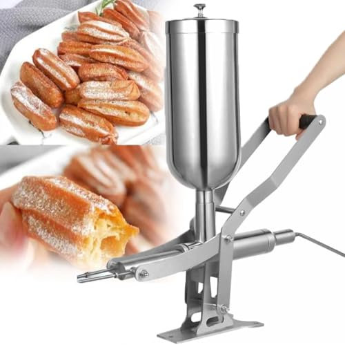 YANGYMM Manual Jam Filling Machine, Commercial 5L Stainless Steel Hand Operated Spanish Doughnut Filler Filling Machine with 3 Replaceable Nozzles, for Kitchen Restaurant