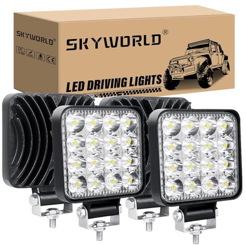 SKYWORLD 4x 3,3 Zoll Mini Quadrat 48W LED Arbeitsscheinwerfer – 12V, IP67 Wasserdicht, Rückfahrscheinwerfer, für Auto, SUV, ATV, Traktor, LKW, 4x4