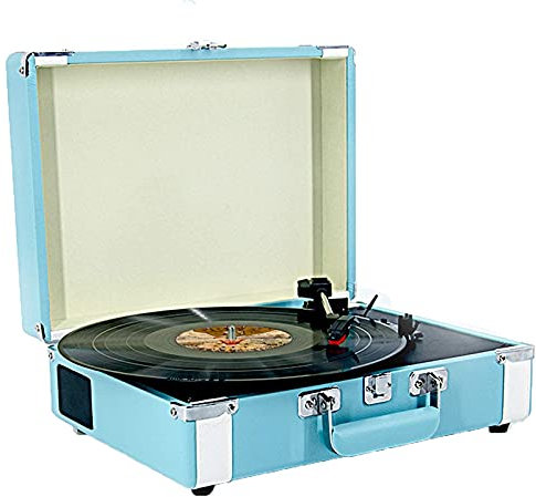 Aioneer Tourne-Disque Rétro, Tourne-Disque Phonographe Bluetooth 3 Vitesses Ge, Tourne-Disque Portable pour Valise, Tourne-Disque