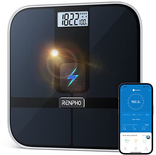RENPHO Elis Solar 2 Smart Körperwaage – Solarbetriebenes Körperanalysegerät mit WiFi & Bluetooth, 13 Messwerte, App-Integration für Fitness & Gesundheitsmanagement
