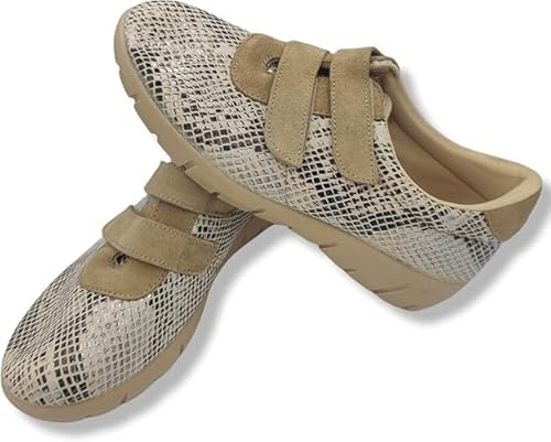 HECHO EN ESPAÑA Kilskor med dubbelt kardborreband - halkfri sula - flexibel design för känsliga fötter - halkfri sula, Beige, 40 EU