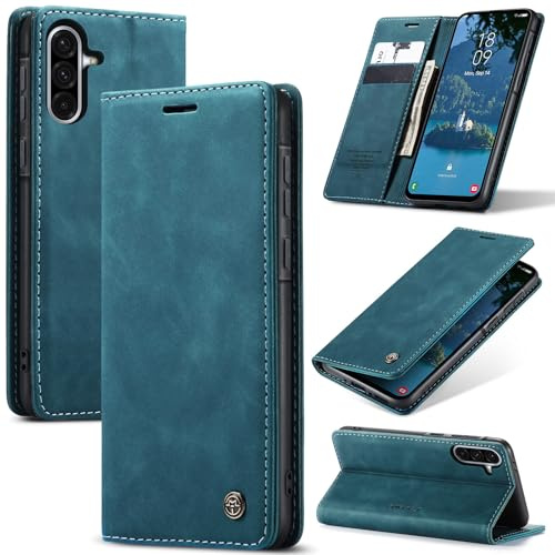 Azororo Cover per Samsung Galaxy A56 5G, Premium PU Pelle Custodia, Magnetica Carta Fessura Portafoglio Case, Flip Cavalletto Custodia per Samsung Galaxy A56- Blu verde