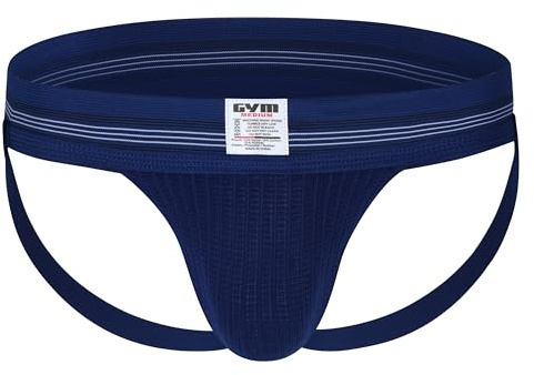 GYM mens 2 Wide Band Classic Athletic Supporter, Navy Blue, L