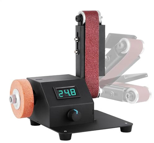 Smerigliatrice da banco, set di nastri abrasivi, strumento per la rettifica del metallo, motore ad alta velocità da 350 W, include 10 nastri abrasivi, 20 x 15,1 x 9,3 cm, per lavorazione dei metalli,