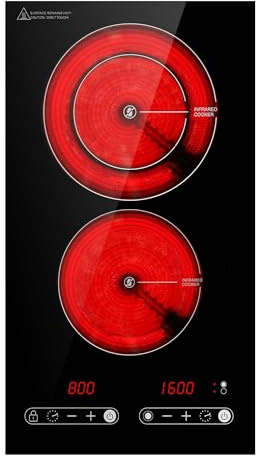 Dual Coil Design of Infrared Double Burner, 1800W Electric Ceramic Hot Plate for Cooking, 2 Burner Cooker Portable Countertop or 12inch Built-in Cooktop Radiant Stove Top, Compatible with All Cookware