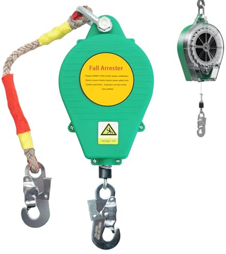 Aocay Dispositivo Anticaduta Retrattile Certificato 3-20 mt, Dispositivo Anticaduta Tetto 150 KG con Gancio, Dispositivo di Sicurezza Anticaduta Retrattile per Tetto e Lavoro Aereo(Verde,3 mt)
