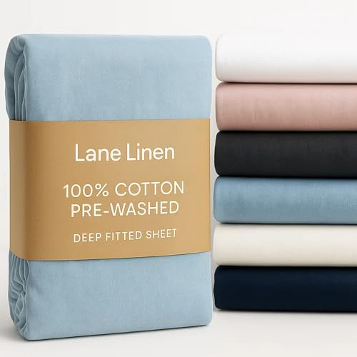 Double Fitted Sheet – 100% Cotton Percale – Soft & Breathable – Deep Pocket 38cm – Pre-Washed for Comfort – Hotel Quality Bottom Sheet – French Blue, Double Bed