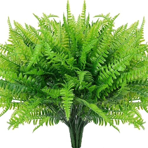 4PCS Artificial Ferns for Outdoor,UV Resistant Lifelike Artificial Boston Fern,Large Fake Plants,Plastic Greenery Shrubs for Home Potted Garden Porch Farmhouse Decor