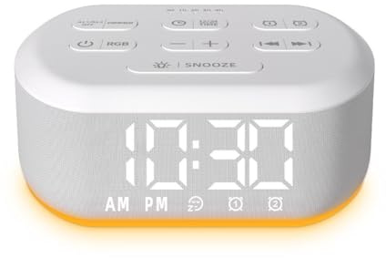 Small Digital Alarm Clock for Bedrooms Sound Machine with 30 Soothing Sound Plug in Bedside Clock with Night Light Noise Machine Battery Backup 15 Wake up Sound Clock for Teen Kid Heavy Sleeper Snooze