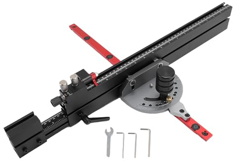 500-950mm Miter Gauge Fence System with Standard Slot 19 x 9.5mm and Stop Holes from 60°, 45°, 30°, 22.5°, 10°, 0°, -60°, -45°, -30°, -22.5°, -10° for Woodworking Tool Table Saw