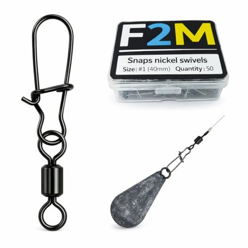 F2M - Boite de 25 émerillons agrafes INOX Taille #1 - Longueur 40mm - Résistance 33kg - Emerillon Attache Rapide pour plombs, leurres, empiles, Bas de Lignes - Pêche surfcasting Truite Carpe