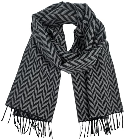 Rotfuchs Herrenschal Damenschal Wollschal Webschal Fischgrät modisch in grau schwarz 100% Wolle (Merino)