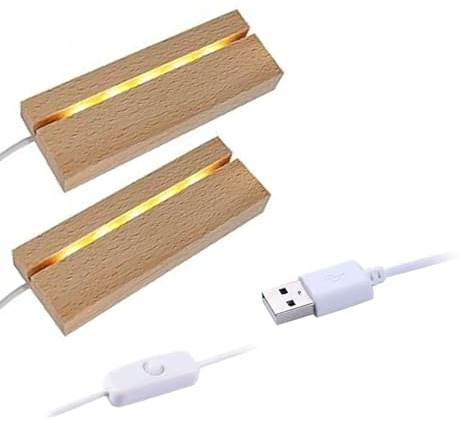 Lyshujli 2Pcs 4.33 Rectangle Wooden Led Lights Display Base, Warm Light Wood Led Display Stand for Acrylic and Plexiglass Paperweighs Crystal Glass Resin Art