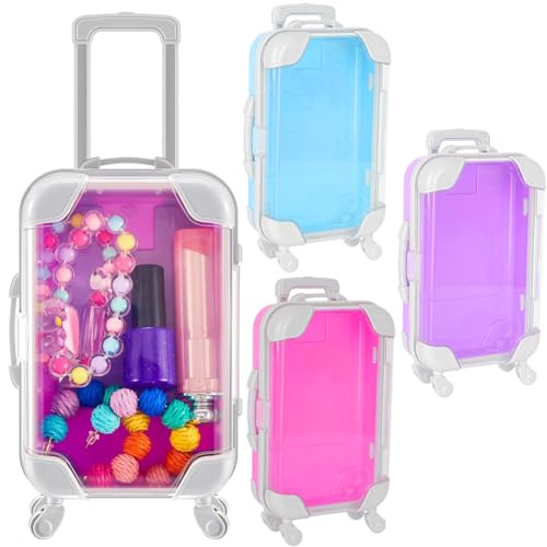 Danbghyuo Mini Maleta con Forma de Caja para Dulces Pequeño Equipaje de Viaje para Joyas Pestañas Maleta con Ruedas Accesorios para Muñecas Baúl Bolso Pequeño (3 Piezas)