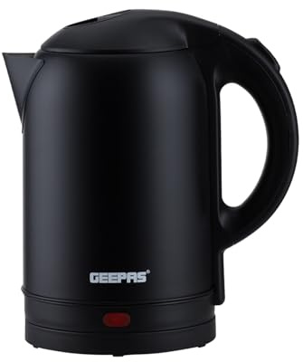 GEEPAS Electric Stainless Steel Kettle 1.8L Cordless 1800W Matte Black | LED Indicator, Boil Dry Protection, Auto Shut Off, Swivel Base, Auto Lid Open