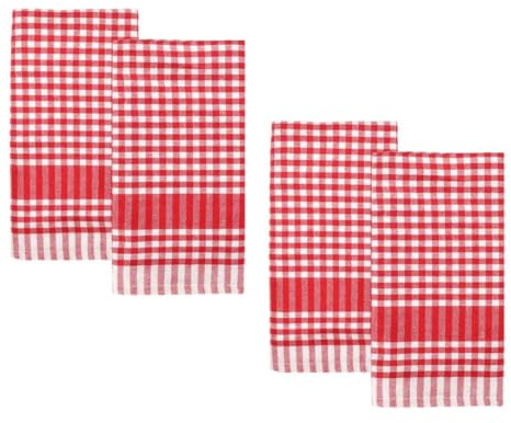 Talking Tables 4 strofinacci da cucina a quadretti rossi, in tessuto a quadretti, grandi, assorbenti, resistenti, in morbido cotone ad asciugatura rapida, confezione ecologica, 45 x 45 cm