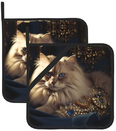 HHGFASD Presine quadrate resistenti al calore con motivo gatto lucido (set di due) 20,3 x 20,3 cm: tessuti di qualità, antiscottatura e facili da pulire