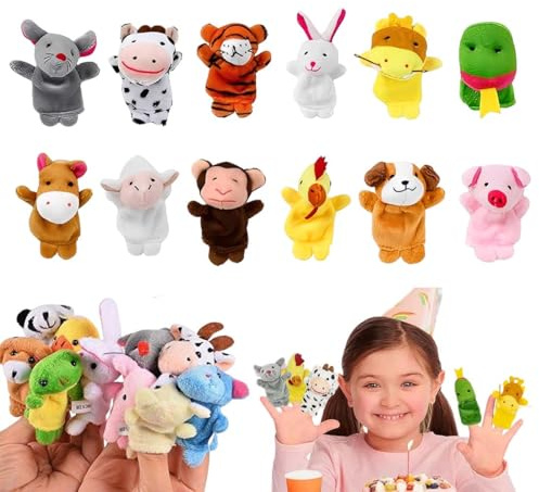 12 pièces Marionnettes à Doigts Velours Finger Marionnettes Jouets d'animaux en Peluche Set Mignon Peluche Poupée Bébé Doigt Poupée pour Conter des Histoires Éducatif Fête