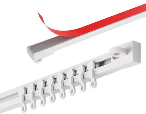 Flexible Selbstklebende Gardinenschiene – Vorhangschienen Ohne Bohren für Terrassen Badezimmer, Deckenvorhangschiene für Thermovorhänge Wohnzimmer Wintergärten(White-Side,40cm(1.3'))