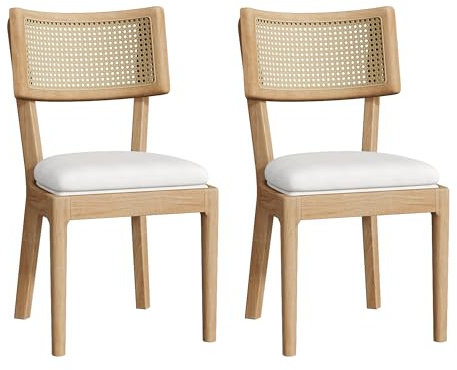 Bladez 2 sillas de comedor de madera maciza con respaldo de ratán, cómodas y transpirables, adecuadas para comedor, sala de estar, cafetería, estilo moderno, cojín de terciopelo, nogal (2, madera +